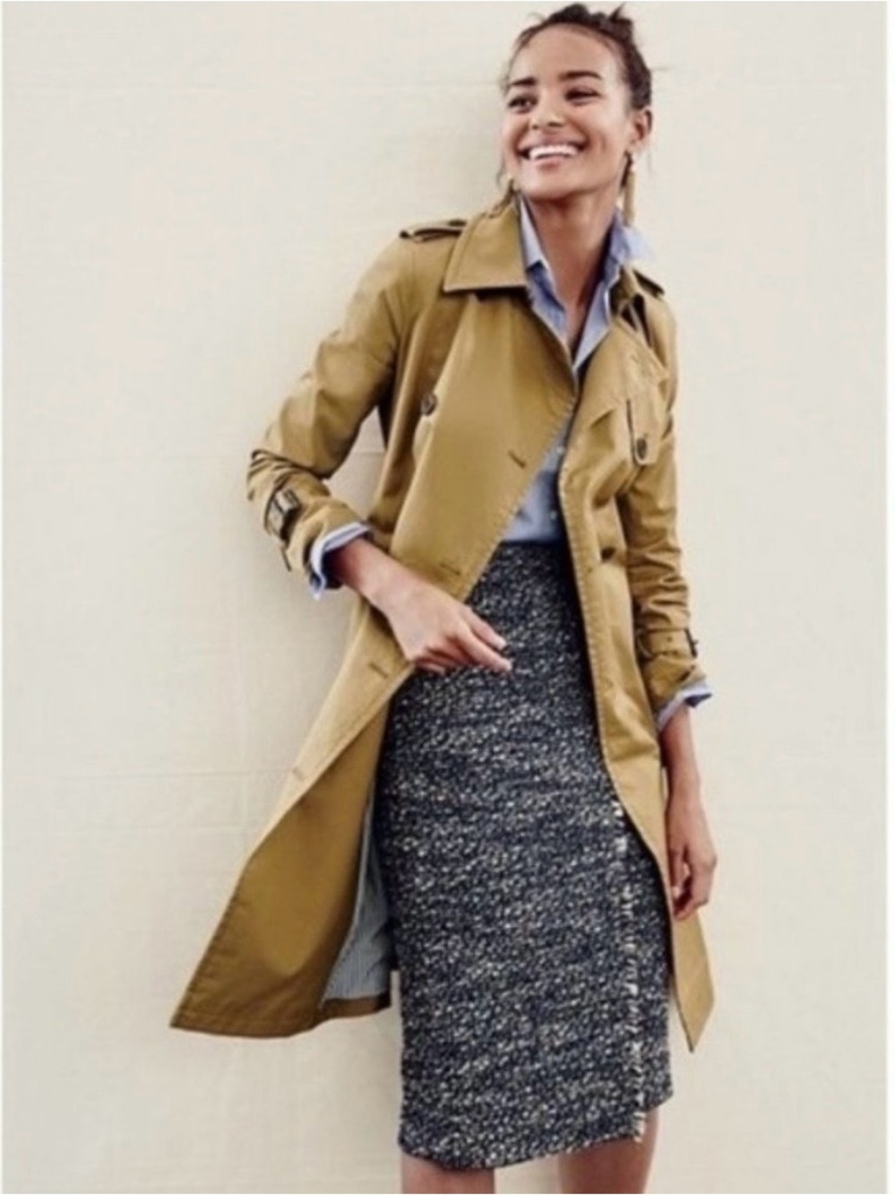 J. Crew Navy and White Tweed Pencil Skirt